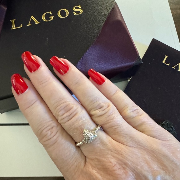 LAGOS DIAMOND 0.23 CTW 18K YELLOW GOLD & STERLING SILVER PYRAMID RING - Size 7 - Picture 4 of 6